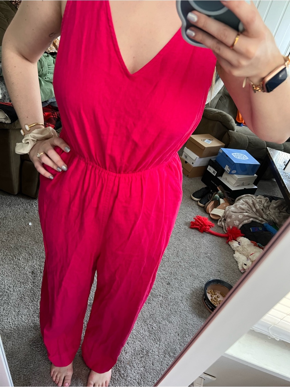 Universal Thread Vibrant Fuchsia Sleeveless V-Neck Jumpsuit